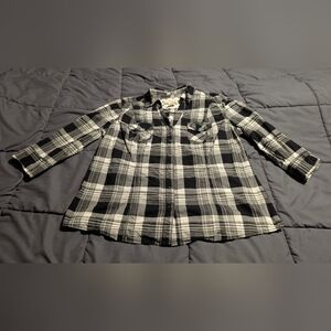 Arizona Jean Company Monochrome Checkered Plaid Snap Button Down Shirt Size XL